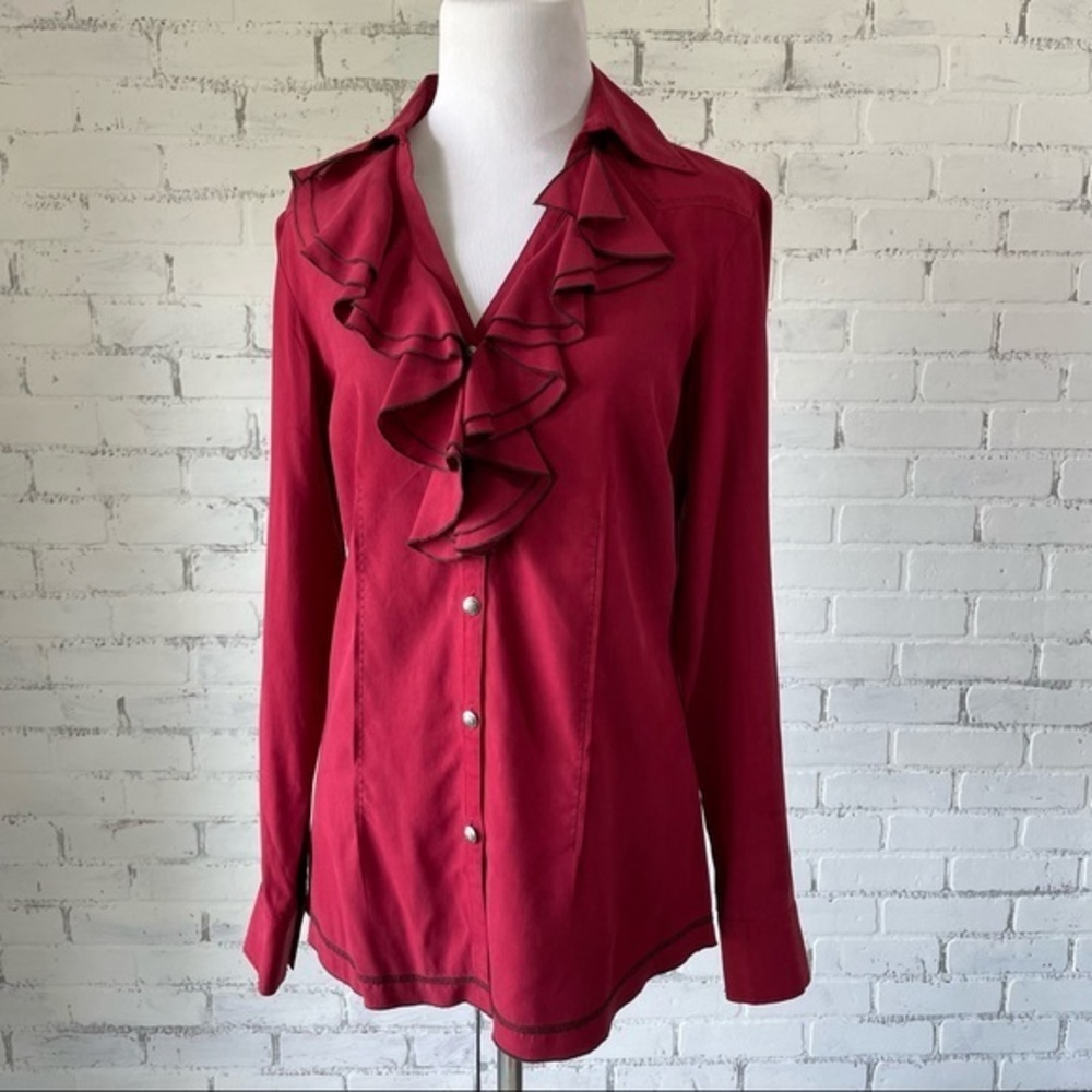 Tasha Polizzi Collection Silk Blouse Small Vintage Western Maroon Embroidery